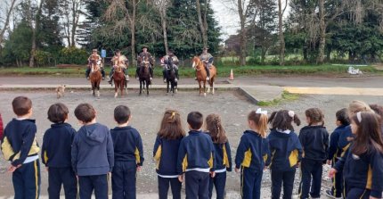 El Club Llanquihue visitó colegios de Puerto Varas para que niños interactuaran con caballos chilenos