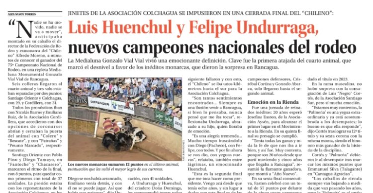 La prensa nacional realzó el título de Huenchul y Undurraga en Rancagua